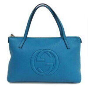 GUCCI Soho Leather Handbag Turquoise Blue